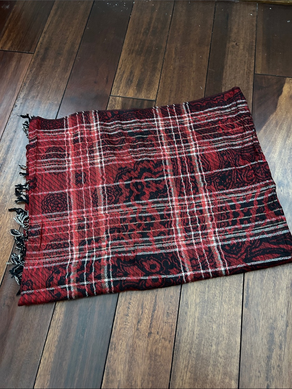 Red and Black Plaid scarf/ wrap